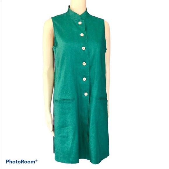 Vintage 1990’s Green Tunic Linen Button Down Shirt Dress - Picture 1 of 8